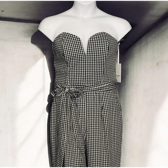 Amanda Uprichard Cherri Jane Jumpsuit Strapless Belted Black Gingham Large NWT - Picture 4 of 12